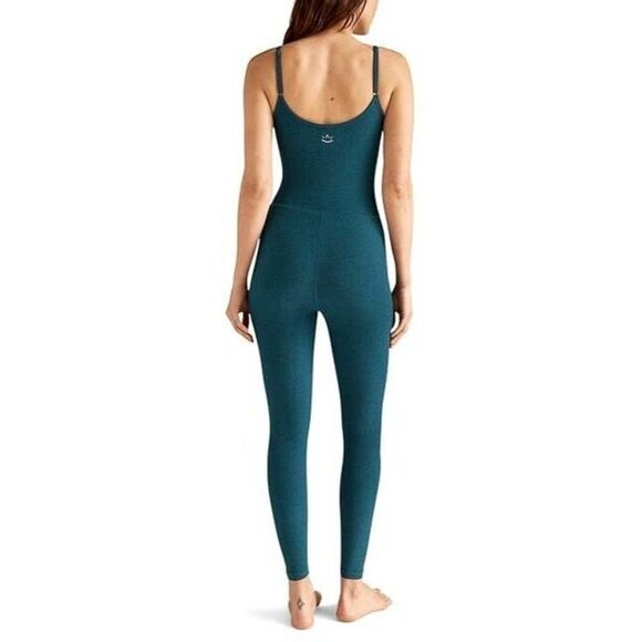 Beyond Yoga Women's Sz S Blue Gem Heather Spacedye Uplevel Midi Jumpsuit - Picture 8 of 8